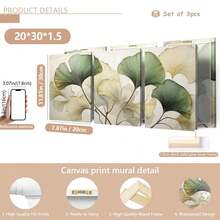 3件套，采用3D浮雕银杏叶设计，浅绿色和米色，适合装饰帆布墙画、时尚少女艺术、励志语录艺术、家居装饰、墙挂，适用于客厅、书房、餐厅和办公室。 - 彩色 - 查看 19