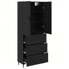 vidaXL 2 Stück Highboard In Schwarzeichen-Optik Aus Engineered Wood Und Glas - Black - View 4