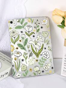 TPU Soft Case With Green Floral Pattern, Vibrant Flower And Grass Painting Design, Compatible With Mini 1/2/3/Mini 4/Mini 5/Mini 6/Mini 7/Air/Air 2/9.7/10.2/10.5/Air 4/Air 5/10.9/Pro 11-Inch/10th Gen/Air 11-Inch (M3) 2025/Pad (A16) 11 Inch 11th Generation 2025, A7/A8, Lightweight Ultra-Thin Soft Shell, Fresh/Personalized/Creative/Niche, TPU Tablet Protective Single Shell, Transparent Tablet Case, No Pen Slot - Multicolor - View 2