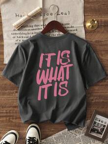 1pc Girls Casual Round Neck Short Sleeve T-Shirt With Colorful English Letter Print, Brings Joy And Happiness To Every Child, Summer Student Wear - Dark Grey - View 3