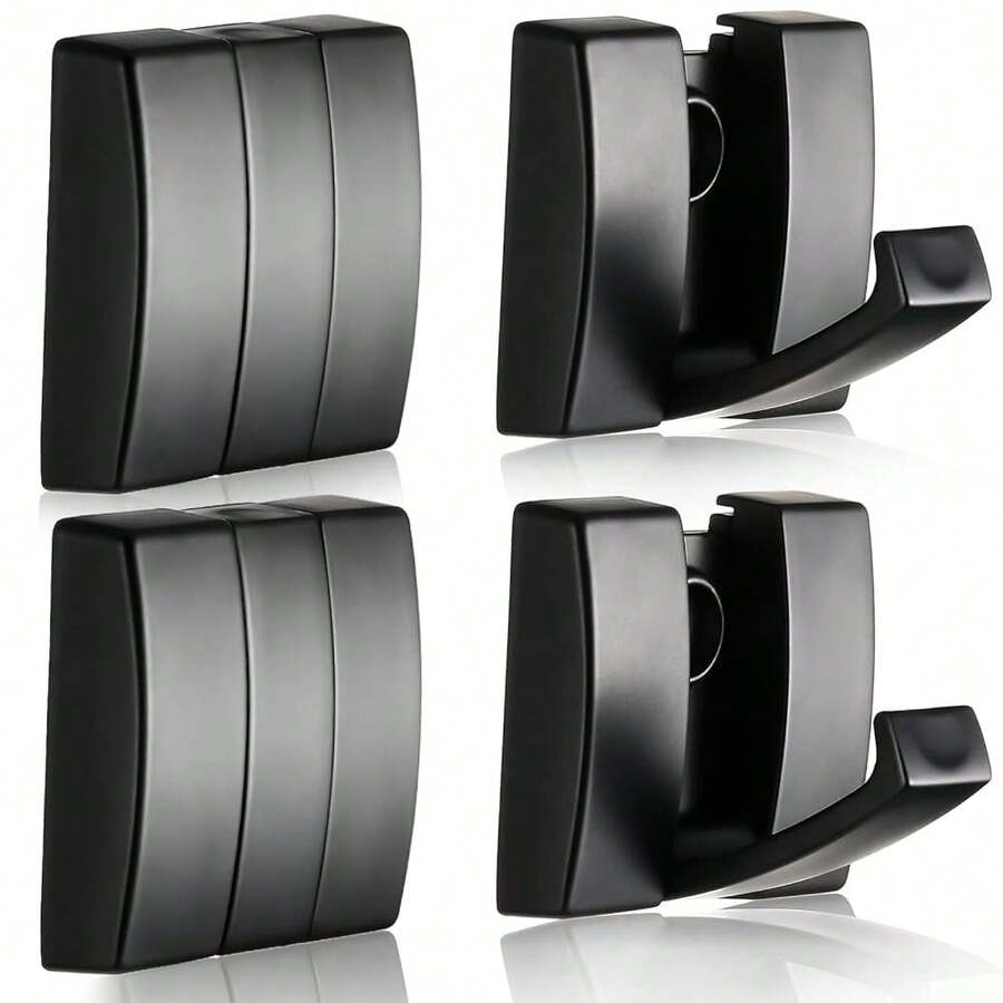 Queekay 4 Pcs Folding Hideaway Coat Hooks Heavy Duty Wall Towel Hooks For Bathrooms Retractable Coat Space Aluminum Wall Hanging Holder For Closet Scarf Hat Robe Key Purse Bag(Black) - 黑色 - 查看 1