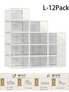 12-Pack Plastic Stackable Shoe Box Set - Clear | Foldable Shoe Storage Container | Sneaker Bins | Shoe Rack Box | Transparent | Portable Stacking Shoe Boxes Front Open - trắng - Xem 13