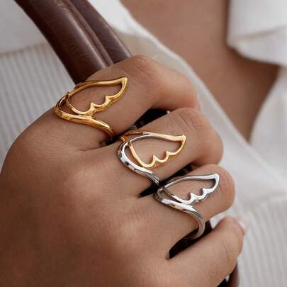 Uself 3 PCS / 1PC Stainless Steel Creative Geometric Hollow Open Ring Women Statement Metal Rust Resistant Minimalist Jewelry For Her