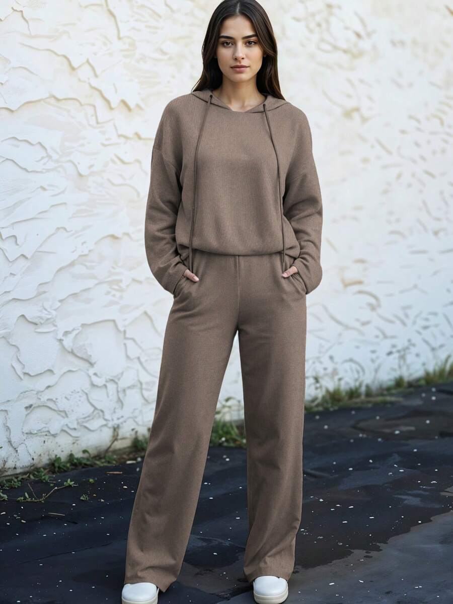 Conjunto Deportivo Moderno Sudadera Ajustada Holgado Comodidad Total Caída Suave Silueta Definida Mujer Casual Moda Femenina Vestir Popular - Nude Jaspe - Ver 1
