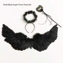 1 Set - Angel Feather Wings, Fairy Wand, Angel Headpiece, 3-Piece Toy Set, Wings, Feathers, Wand, "Random Color Feathers (Faux Feathers)", Angel Wings, Women's Angel Costume, Adult Angel Wings, Angel Costume, Wing Costume, White Wings, Black Wings, Black Angel Wings, Angel Halo, Creative Angel Feather Wings, Fairy Wand, Suitable As Christmas, Thanksgiving And Birthday Gift - Multicolor - View 9