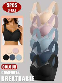 5 piezas Sujetador sin costuras para mujer, de una sola pieza, sujetador de copa completa,con relleno y sin aros, fino y agradable para la piel, sin restricciones, para dormir, lencería. - Multicolor - Ver 2