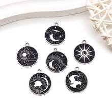 [Night Sky Kit]5/6pcs Matte Enamel Charms - Stars, Crescents & Clouds For DIY Necklaces/Bracelets/Earrings (Black & White) - One Size - View 2