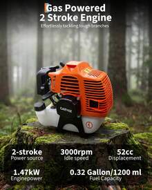 Motosierra de Pértiga a Gasolina - Motor 2T de Alto Rendimiento con Barra de 12 Pulgadas y Alcance de 2.9 m para Poda de Árboles - 52 cc - Ver 3