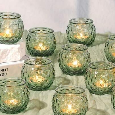 6/1pc Green Glass Rhinestone Candle Holder, Suitable For Wedding Centerpiece Decoration, Dining Table Decor, Home Decor, Family Gathering, Tabletop Decor, Theme Party