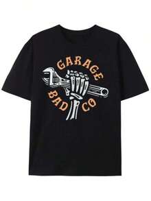 Shirts For Men Printed Round Neck T-Shirt T-Shirt Garage Bad Co. Graphic Tee - Bold Design, Comfortable Fit,All-Season Casual Wear For Gym, Outdoor & Parties - Perfect Gift Loose Fit, Suitable For Daily Gatherings Men's Casual Print Round Neck Short Sleeve T-Shirt Men Women T-Shirt Print Tee - 黑色 - 查看 1