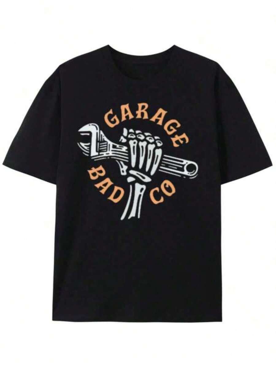 Shirts For Men Printed Round Neck T-Shirt T-Shirt Garage Bad Co. Graphic Tee - Bold Design, Comfortable Fit,All-Season Casual Wear For Gym, Outdoor & Parties - Perfect Gift Loose Fit, Suitable For Daily Gatherings Men's Casual Print Round Neck Short Sleeve T-Shirt Men Women T-Shirt Print Tee - 黑色 - 查看 1