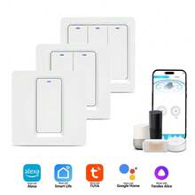 1 PC EU Standard Smart Switch Requires Neutral Wire, DS-102 High Power 600W/Gang WiFi & Bluetooth Wall Switch With Split Quick Mount Design, 1/2/3/4 Gang White PC Panel, Works With Alexa Yandex Alice Tuya Smart Life, APP Remote Voice Control Timer For Home Hotel Lighting - 彩色 - 查看 2
