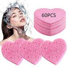 Compressed Cellulose Heart Shape Facial Sponges Natural Cosmetic Spa Sponges Reusable For Facial Cleansing Exfoliating - Coral Pink - View 36