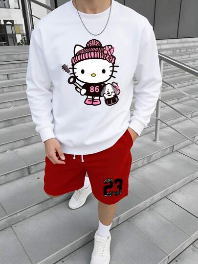 Sanrio Men's Solid Color Round Neck Long Sleeve Casual Pullover Sweatshirt, Autumn/Winter