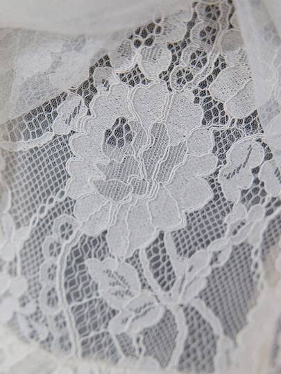 Elegant Lace Contrast Mesh Off-Shoulder Spaghetti Strap Trailing Wedding Dress