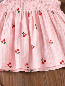 2pcs/Set Toddler Girls' Cute Cherry Pattern Pink Camisole Top + Shorts Set, Summer - Pink - View 6