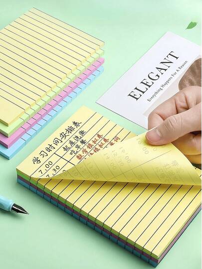 100 Sheets 4-Color Lined Sticky Notes - Cute Creative Memo Pads - Student Tear-Off Memo Pad, Mini Lined Blank Notebook, Tear-Off Notebook, Self-Adhesive Sticky Note Set, Cute Efficient Mini Notebook, Portable Notebook