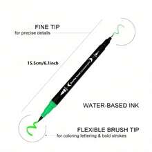 二合一毛笔马克笔，细头和软头双头设计，适合成人和儿童用于涂色、书写、字母设计、计划本、日记、笔记、书法、绘画、艺术创作、手工制作、学习用品、返校必备 - 彩色 - 查看 3