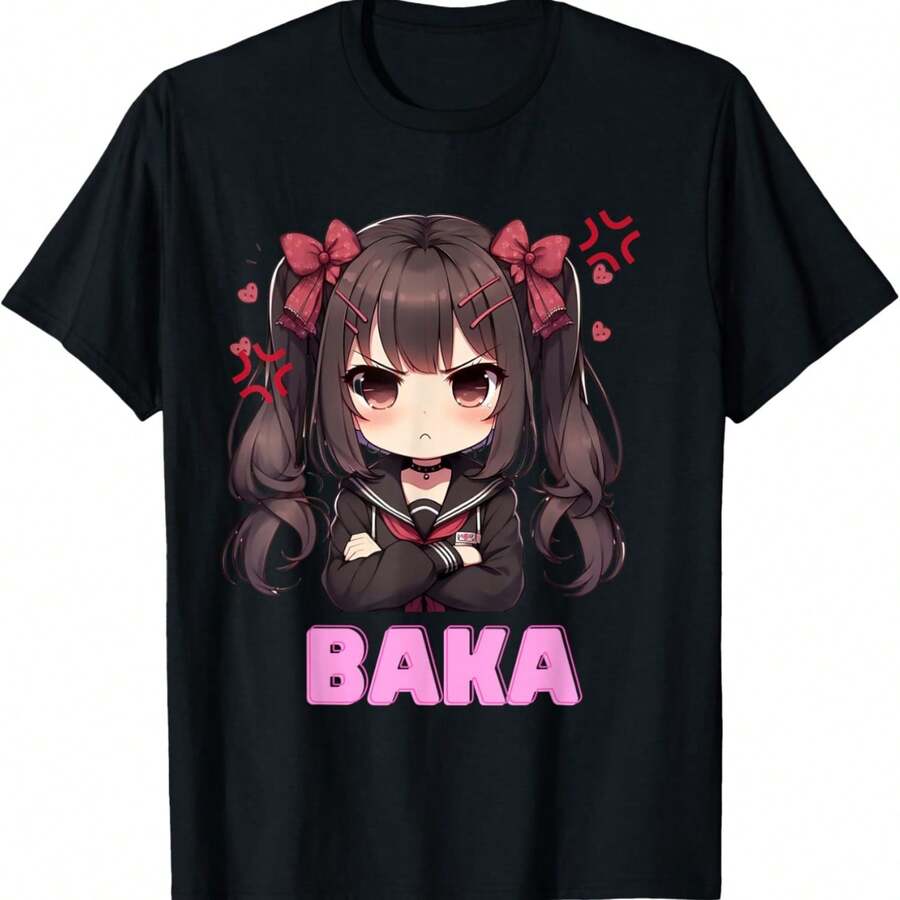 Kawaii cute chibi tsundere anime girl baka Japanese anime T-Shirt - Negro - Ver 1