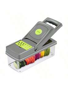 HuaTang Cortador de Verduras 12 en 1, Picador de Verduras con 8 Cuchillas de Acero Inoxidable, Cesta Coladora para Frutas y Verduras, Cortador de Mandolina para Cocina, Uso del Hogar y Profesional - Verde - Ver 7