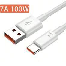 7A 100W Type-C USB 数据线快充线，兼容三星 S24 S23、红米 13 12、荣耀 Mate 40 30、OPPO、vivo 等安卓手机 USB 充电器 USB-C 数据线 - 白色 - 查看 6
