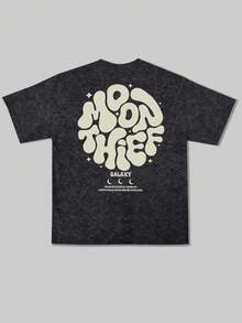 Zrgoth Men's Casual Versatile Minimalist Moon Thief Print Short Sleeve T-Shirt - Black - View 5