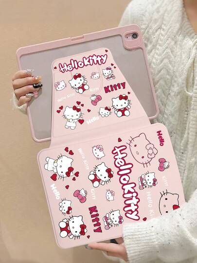 SANRIO 适用于2026款新款iPad Air 6（11英寸）/iPad Air 5（9.10版本，10.2英寸）的360度旋转保护壳，亚克力材质，Hello Kitty图案