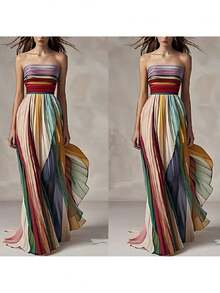 Neutral, Cotton, Soft, Flowy, French, Comfy, Fresh. Spring. Work, Event.  Summer Dress, Elegant Pleated Maxi - 彩色 - 查看 4