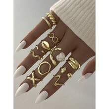 Comercio Exterior Transfronterizo Dropshipping Anillos de Mujer Anillos de Moda Estilo Punk Cruz Mariposa Corazón - Oro 11 - Ver 16
