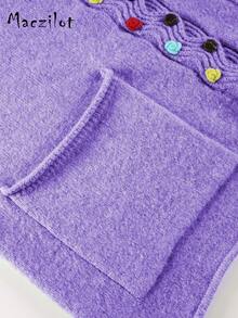 女士休闲开衫，高品质针织时尚上衣，秋冬季 - 紫色 - 查看 8