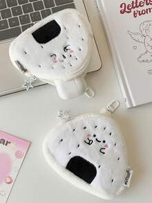 1个卡通女孩心形饭团毛绒零钱包，学生可爱配饰，耳机收纳包，数据线整理袋 - 彩色 - 查看 7