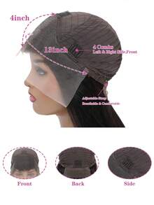 直发高清透明蕾丝前假发，真人发丝，13x4，无需胶水，巴西原生发际线，200%密度，预先拔毛，带婴儿发，黑色，24英寸 - Natural Black - 查看 7