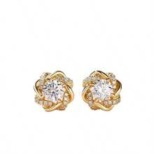 Ensemble de 2 boucles d'oreilles élégantes et luxueuses en forme de trèfle à quatre feuilles – 3 cm * 3 cm * 9 cm - Doré - Voir 4