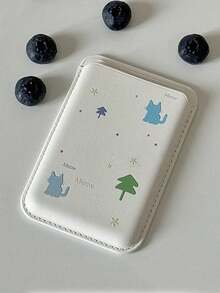 1pc Transparent Magnetic Adsorption Phone Case With Tree & Cat Design + Magnetic PU Leather Card Holder, Shockproof Phone Protective Cover Compatible With IPhone 11/12/13/14/15/16/17/Pro Max - Clear - View 4