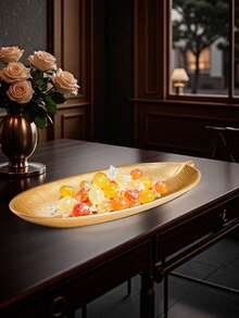 金箔菠萝羽毛造型木质托盘 - 多功能装饰托盘,适合家居和派对装饰,男女皆宜的圣诞礼物 - 金色 - 查看 4