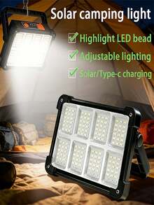 1/2pcs Outdoor Solar Lights, 144 LED Outdoor Lighting Camping Lamp, Safety Lighting Night Light, Outdoor Work Emergency Lamp, 3*1200mAh High Capacity Battery Portable Repair Lamp, Portable Power Bank USB Reverse Charging, 4 Lighting Modes Red & Blue Emergency Lights, Sturdy Plastic Waterproof Super Bright Portable Flashlight Emergency Lamp, Orange/Grey/Black Available, Suitable For Power Outage, Emergency Situations - white light - View 5