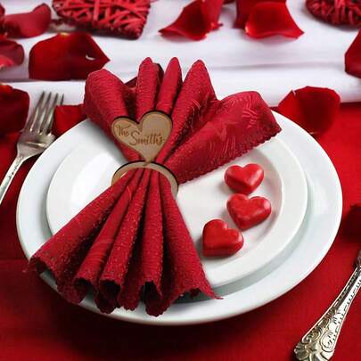 2/12/600pcs Wooden Heart Shaped Napkin Rings, Simple & Elegant Design, Suitable For Wedding, Valentine's Day, Birthday Party, Home Dining Table Decor