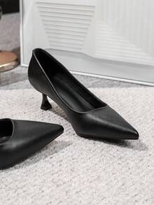 2.5" Pointed Toe Pumps, Soft Bottom, Comfortable Wear, Versatile, Black, New 2026 Collection - Black - View 5