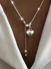 1pc S925 Sterling Silver Romantic Heart Chain Necklace, Women's Fashionable Versatile Heart-Shaped Choker Necklace, Elegant Gift For Daily Wear Or Special Occasions - Love - View 4