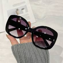 1 Oversized Retro Women's Fashion Glasses - Thick Frame Large Frame Retro Glasses Leopard Print Brown - Slimming And Face-Modifying Female Cat-Eye  Glasses - 黑色 - 查看 5