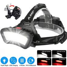 USB Rechargeable COB White Light + Red Light Headlamp, Outdoor Fishing Floodlight Inspection Lamp With Battery Display - Headlamp - View 1