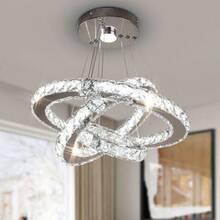 Lámpara de araña LED moderna de cristal  con 3 anillos lámpara colgante de altura ajustable lámpara de techo para comedor dormitorio sala Blanco frío-003 - 3r Regulable Plata - Ver 5