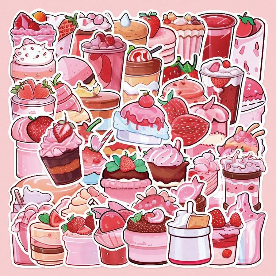 50-częściowe różowe naklejki deserowe w stylu INS – wodoodporne naklejki dekoracyjne na laptopy, bagaż, etui na telefony i konta ręczne - 50 SZTUK - Zobacz 1