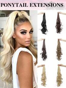 30-Inch Long Curly Ponytail Hair Extensions, Elastic Wrap-Around Ponytail Extensions, Wavy Ponytail, Synthetic Hair For Women Daily Use - Multicolor - View 1