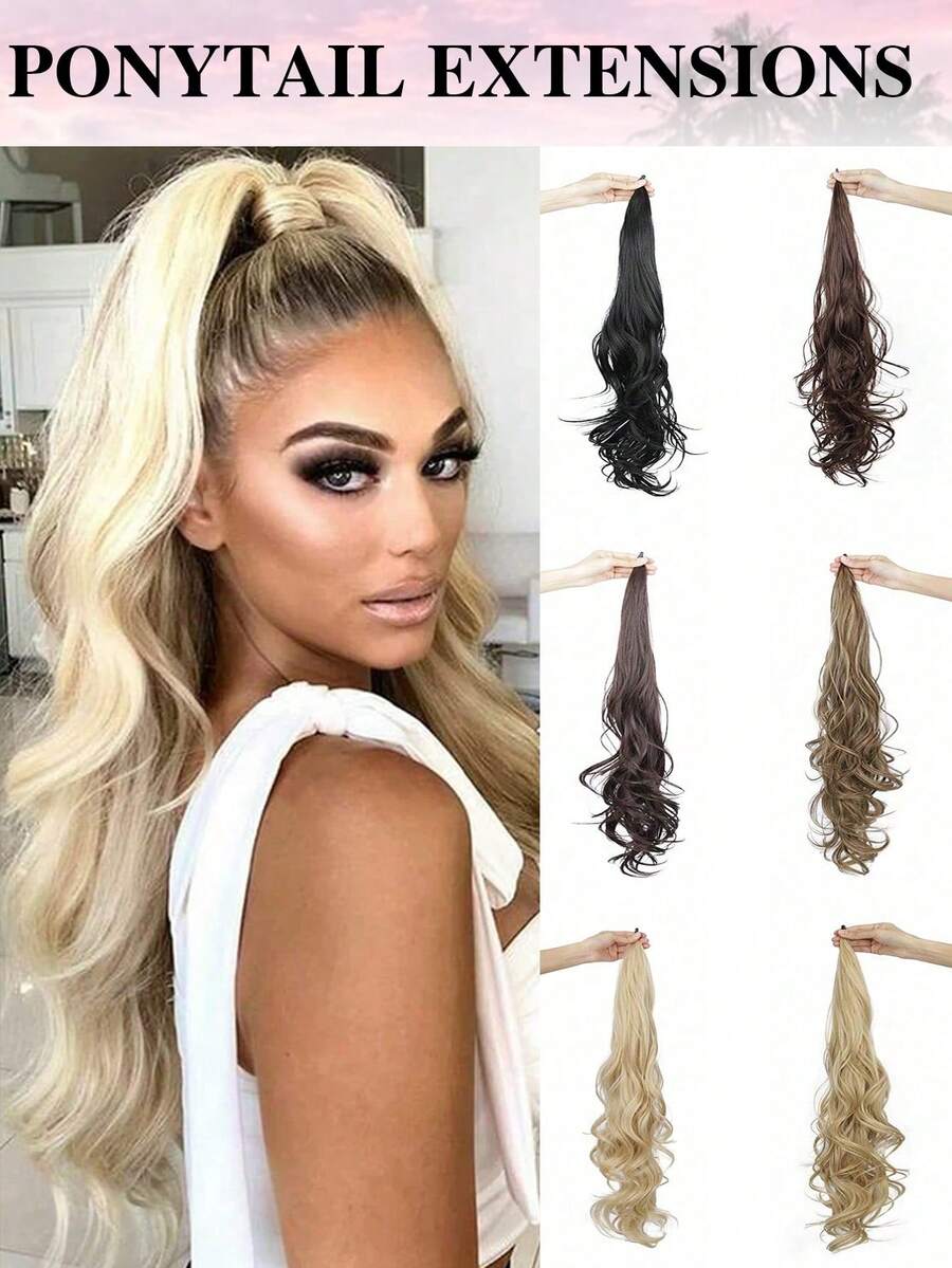30-Inch Long Curly Ponytail Hair Extensions, Elastic Wrap-Around Ponytail Extensions, Wavy Ponytail, Synthetic Hair For Women Daily Use - Multicolor - View 1