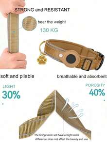 Valentine's Day AirTags Compatible Reflective Pet Collar - Nylon Padded Adjustable For Small/Medium/Large Dogs (M/L) Khaki/Black | Night Safety + Free Engravable Bone Love Tag - Multicolor - View 5