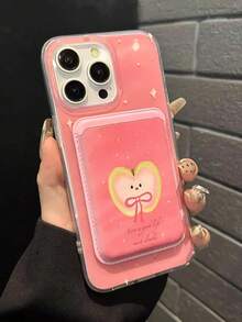 1pc Pink Magnetic Cartoon Cute Phone Case With Bowknot, Apple + Magnetic PU Leather Card Slot TPU Shockproof Protective Cover For IPhone11/12/13/14/15/16/17/PROMAX - Pink - View 2