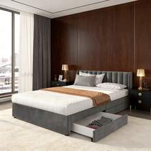 Bed Bases & Foundations - Gray + Velvet + 160cm*200cm - View 1