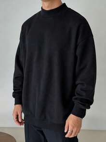 Áo hoodie nam cổ cao giữ ấm, màu trơn, kiểu dáng tối giản, thích hợp phối cùng quần jeans để mặc hàng ngày. - màu đen - Xem 5