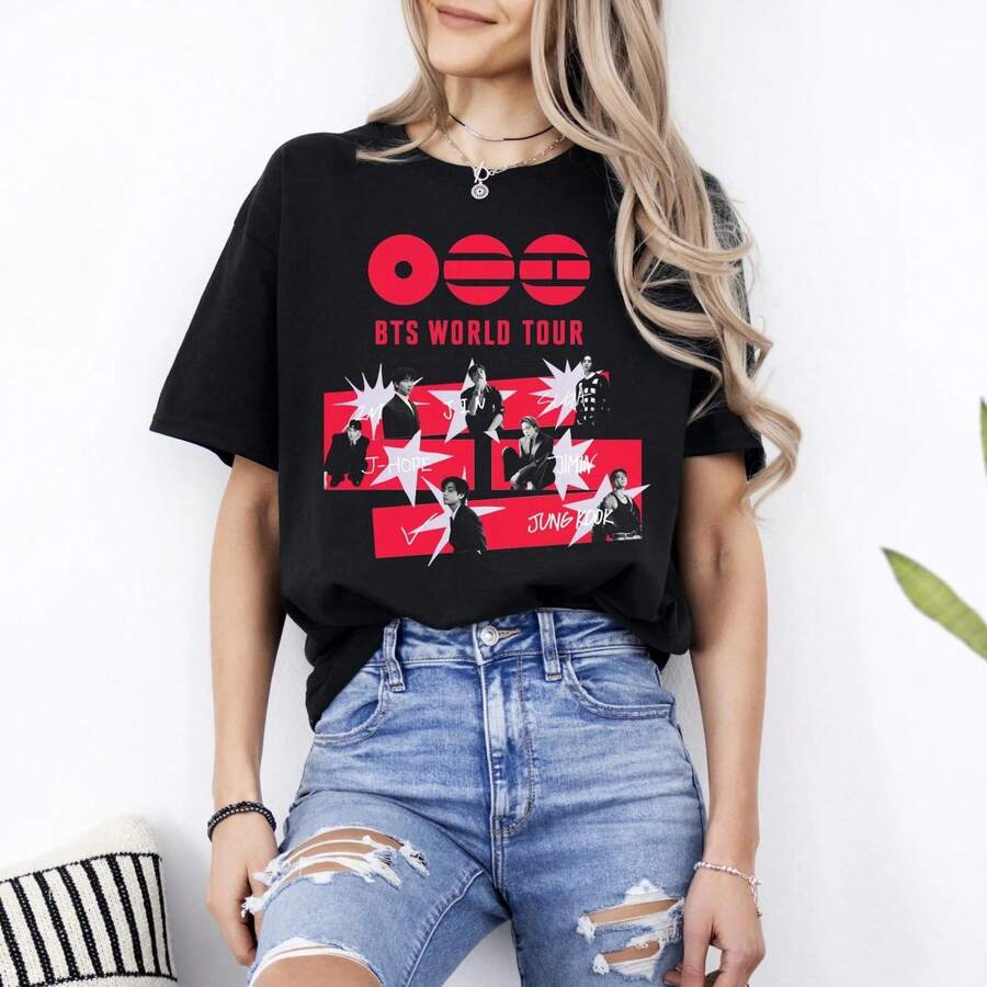 BTSs World Tour 2026 T-Shirt Comeback Tour Tee, Army Concert Outfit, Bangtan, Kpop Merch, Rm, Jin, , Jhope, Jimin, V, - Negro - Ver 1